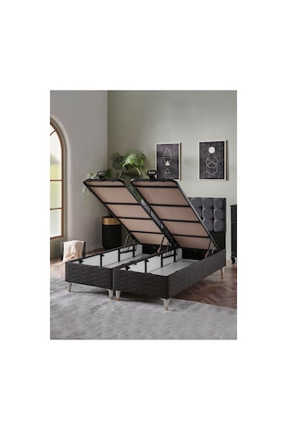 Beehanem Bengü Çift Kişilik Baza + Başlık + Yatak Seti 160x200 Antrasit Sandıklı Premium Konfor Modern 3'lü Çift Kişilik 160 x 200
