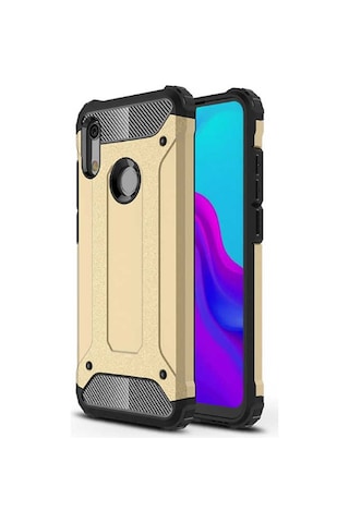 Noktaks - Huawei Uyumlu Huawei Y6s 2019 - Kılıf Çift Katman Zırh Tank Crash Military Kapak - Gold T11421 Gold