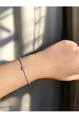 Minik Kalp Detaylı Zarif Su Yolu Bileklik Silver- Sevgiliye Hediye Gümüş