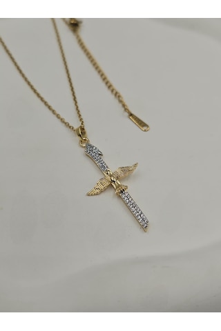 Çelik Zirkon İki Renkli Elif Anka Kuşu Kolye Altın