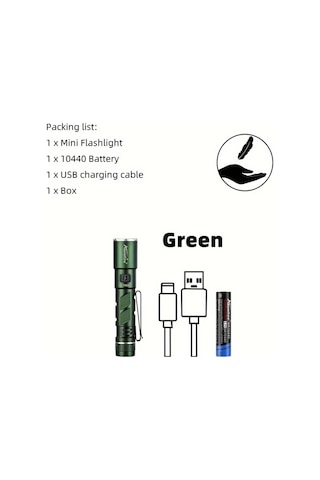 Brightnova Alonefire Yüksek Parlaklık Green X82 El Feneri Usb Şarjlı Ayarlanabilir Işık 500 Lümen Alüminyum Alaşım Kadınlar İçin Kampçılık Gezi Acil Durum Aydınlatma Altın