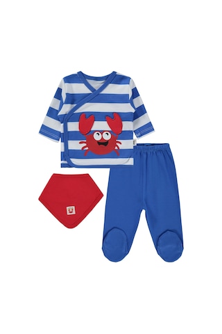 Civil Baby Yengeç Baskı-nakışlı Zıbın Takımları - Mavi Saks Mavisi