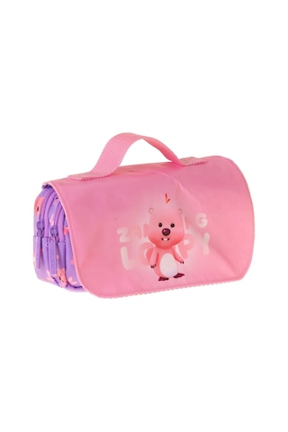 Kaukko Kids Taşıma Askılı Kız Çocuk Loopy Baskılı Şık Kalem Çantası Lila - Pembe - L5305 Çok Renkli