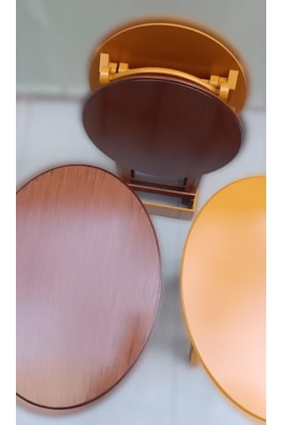 1448bng90128çanta Zigon Sehpa Oval Model Dörtlü Ahşap Mdf Ceviz Ve Hardal Renk Uyum El Yapım
