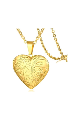 Desenli Kalp Gold Model Metal Kapağı Açılabilen Resim Kolye Çok Renkli