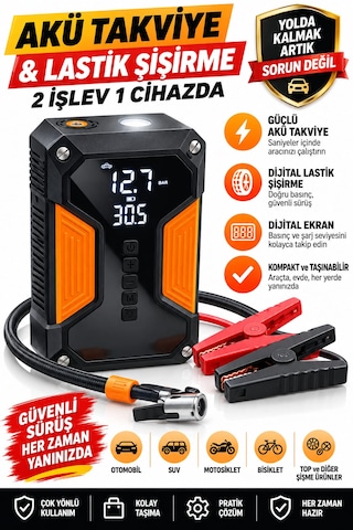 Fürtger Frt-4 Ü 1 Arada Dijital Göstergeli Powerbank Led Fener Hava Kompresörü Şarjlı Akü Takviye Cihazı Fürtger Frt-4 Ü 1 Arada Dijital Göstergeli Powerbank Led Fener Hava Kompresörü Şarjlı Akü Takviye Cihazı