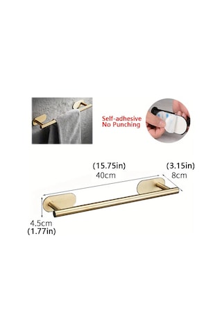 Konesam Stoklu Paslanmaz Çelik Otomatik Yapışkan Banyo Havlu Rafı, Delmez Tasarım, 40 Cm Uzunluk, Gümüş Renk, Ev Düzenliği Gümüş