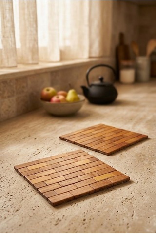 Atbyhome 2'li Isıya Dayanıklı Doğal Bambu Nihale Seti 18x18 Cm - Sıcak Tencere Çaydanlık Tava Altlığı
