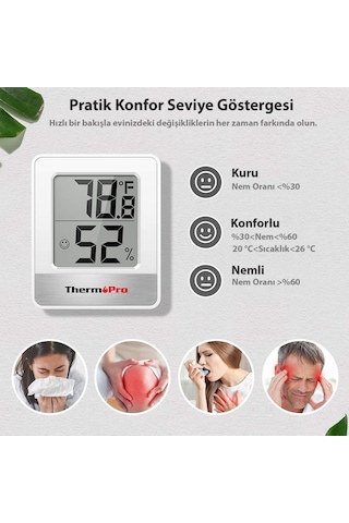 ThermoPro TP49W Mini İç Mekan Dijital Sıcaklık ve Nem Ölçer Termometre - T08648