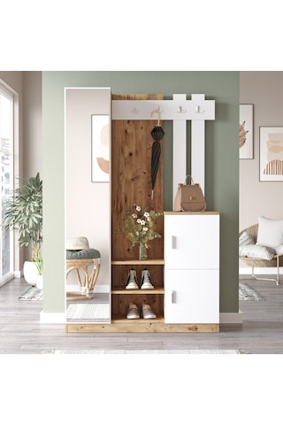 Yurudesign Roger Vestiyer Portmanto Ayakkabılık Çam-Beyaz