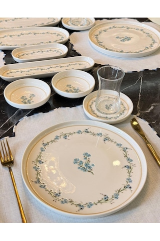 29 Parça Fleur Blue Porselen Kahvaltı Takımı -5441 Çok Renkli