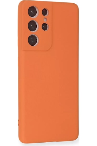 Newface Samsung Galaxy S21 Ultra Kılıf Nano İçi Kadife Silikon - Turuncu