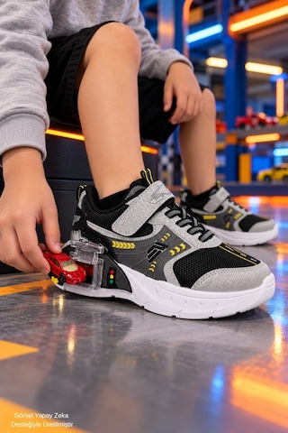 Muggo Drift Garaj Tabanlı Çift Metal Arabalı Cırtlı Ve Bağcıklı Günlük Erkek Çocuk Sneaker Spor Ayakkabı Gri