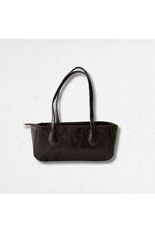 Lovelystore Kırışık Dokulu Fermuarlı Baget Kadın El Kol Ve Omuz Çantası 33x15 Acı Kahverengi