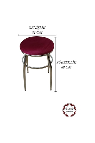 Evko Mobilya Tabure, Bar Taburesi, 2'li Tabure, Metal Ayaklı Tabure - Kırmızı