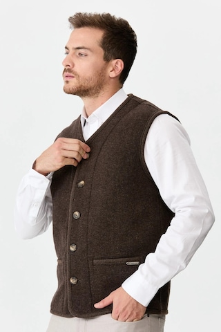 Desen Triko Erkek V Yaka Keçe Aksesuarlı Pike Dokuma Yün Yelek 02422569 Koyu Kahve Koyu Kahve