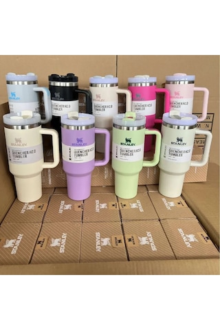 Paslanmaz Çelik Pipetli 1200ml Araba Bardağı - Kiraz Pembesi Um45489-8 Yurt Dışından Pembe