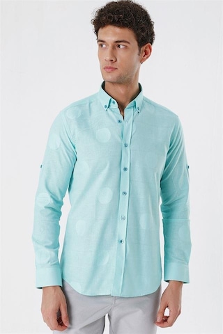 İmza Açık Yeşil Kısalabilir Kollu Desenli Jakarlıcepsiz %100 Pamuk Casual Slim Fit Gömlek 1004230183-açık Yeşil Açık Yeşil