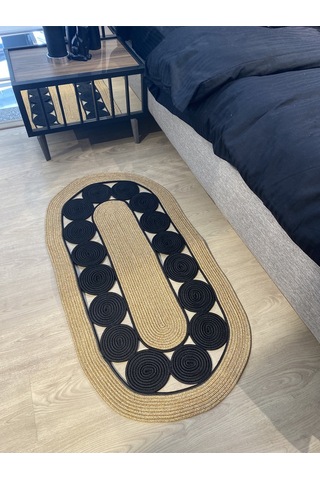 Cookie Jüt Hasırlı El Örgüsü Kilim Siyah - Hasır