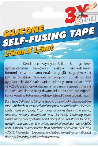 Silikon Kaynayan Çok amaçlı Bant Boru patlak ve Tamir Bandı Şeffaf 25mmx1,5Mt