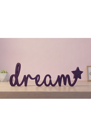 Dream Yazılı Yıldızlı Dekoratif Duvar & Raf Süsü Modern Masaüstü Dekor Mor