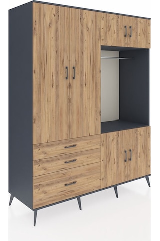 Kronos Gardrop 7 Raflı 3 Çekmeceli Tek Askılı 176x59x221 Antrasit-çam Çam