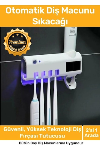 Premium Usb Şarjlı Güneş Enerjili Otomatik Diş Macun Sıkacağı Sterilizatörlü 4 Adet Fırçalığı Tutucu Diğer