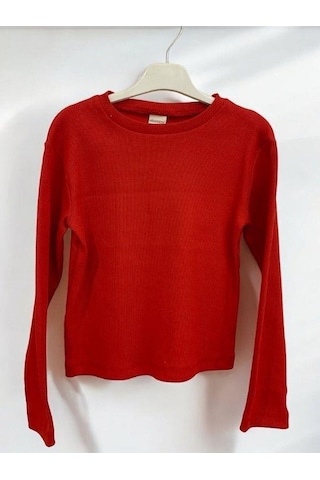 Kız Çocuk Pamuklu Kaşkorse Crop Bluz-14352 Kırmızı