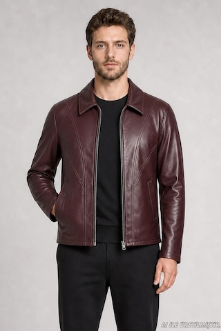 Freemen Erkek Fermuarlı Regular Fit İçi Kürklü Suni Deri Ceket-418 Bordo