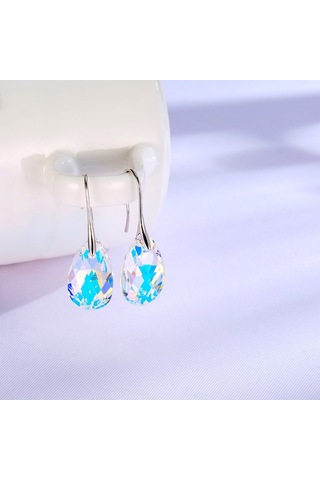 Monemel Gumus Seffaf Kristal Damla Küpe Altın Kaplama E0369 Gümüş