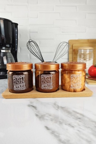 Digithome Ahşap Standlı 3 Lü Cam Kavanoz Seti 425 Cc 172351-145