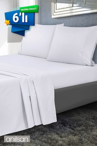 6'lı Saten Beyaz Çarşaf, 83 Tel, Tek Ve Çift Kişilik Seçenekleriyle Ev Ve Otel Çarşafı Beyaz