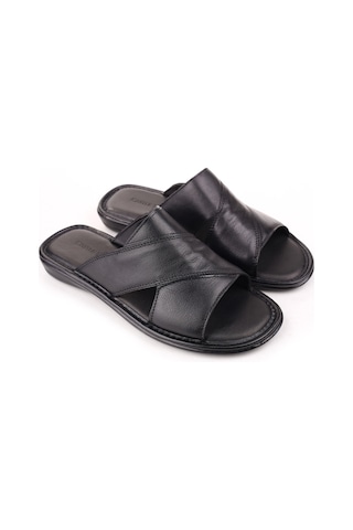 Castle Black 8523 Erkek Ortopedik Taban Hakiki Deri Terlik Siyah