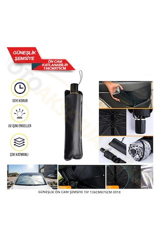 Araç Ön Cam Güneşliği Şemsiyesi Katlanabilir Oto Güneşlik Perdesi Uv Korumalı Isı Önleyici 0918 136cmx75cm