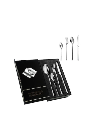 Çelik 24 Parça 6 Kişilik Gri Yemek Kaşık Çatal Bıçak Set Cin739by Çok Renkli