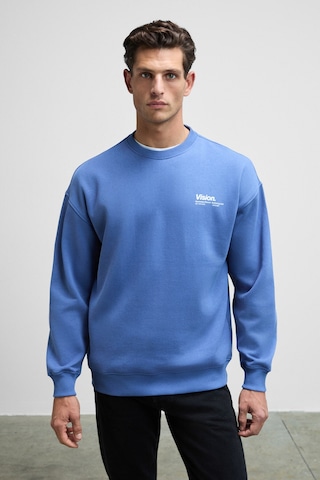 Grimelange Ernest Erkek Organik Pamuklu Yumuşacık Baskı Detaylı Bisiklet Yaka İçi Polarlı Açık Mavi Sweatshirt