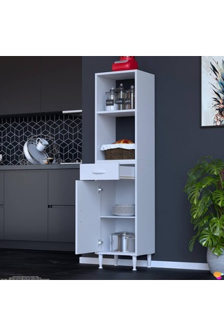 Modilayn Vio Fırın Dolabı 35x163,4x32.5 Cm Çekmeceli Kapaklı Mini/midi Mikrodalga Mutfak Dolabı Beyaz