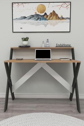 Enda Home Ders Çalışma Masası X Ayaklı Atlantik Çam Antrasit - Atlantik Çam