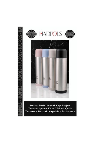 Delux Serisi Metal Kap Soğuk Tutucu İçecek Kabı 750 Ml Çelik Termos - Bardak Kapaklı - Sızdırmaz Çok Renkli