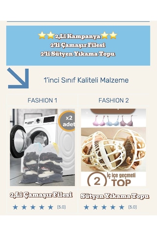 2'li Set 2 Adet Sütyen Yıkama Topu Ve 2 Adet Çamaşır Yıkama File Beyaz