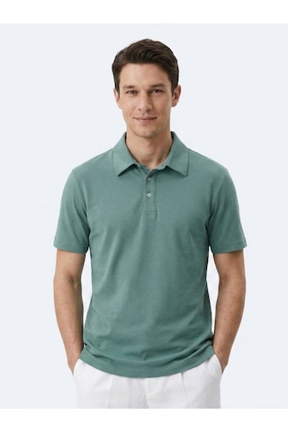 Kip Koyu Haki Düz Pamuk Karışımlı T-shirt