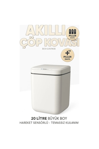 20l Akıllı Sensörlü Çöp Kovası Uv Işık Koku Geçirmez Mutfak Banyo Ofis İçin Beyaz