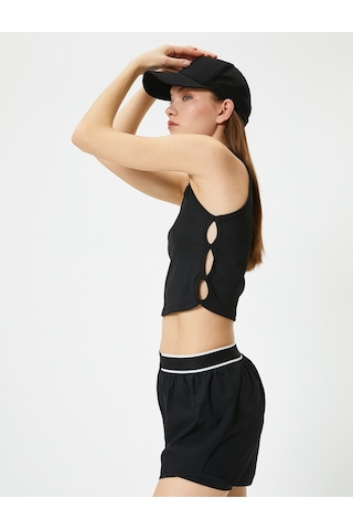 Koton Yanları Pencere Detaylı Spor Crop Atlet Fitilli Siyah 4sak30055nk Siyah
