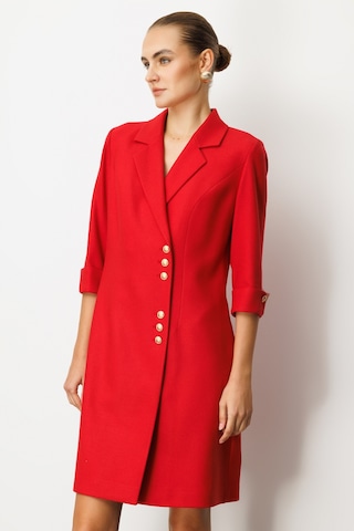 Ekol Kadın Kruvaze Yaka Düğmeli Elbise 4009 Kırmızı Kırmızı