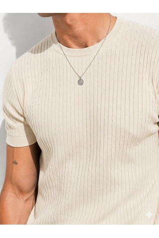 Ribana Erkek Kısa Kollu Bisiklet Yaka Esnek T-shirt 26022 Ekru