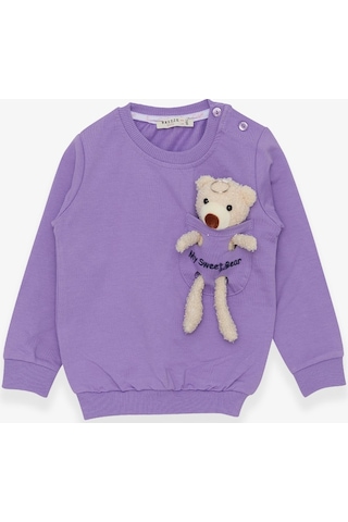 Breeze Kız Çocuk Sweatshirt Ayıcık Aksesuarlı 1.5-5 Yaş, Eflatun (556838414) Çok Renkli