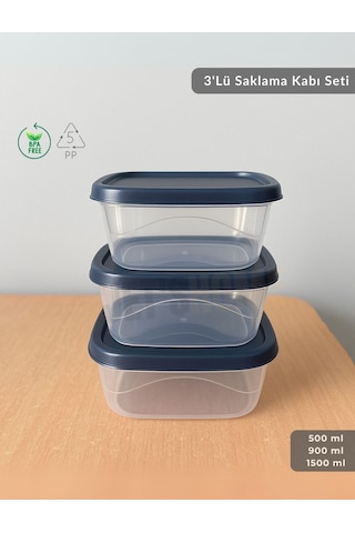 3'lü Saklama Kabı Seti Kare Erzak Kabı Bpa Free Derin Dondurucu İçin Uygun 500-900-1500 Ml Şeffaf
