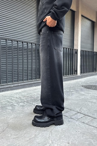 Flaw Eskitme Detay Çizgili Baggy Jean Siyah Siyah