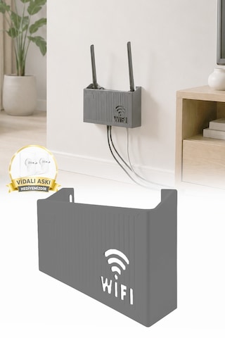 Duvara Asılabilir Wifi Vidalı Askı Yapışkanlı Modem Kutusu WiFi Router Rafı 25x15x6cm