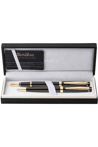 Scrikss 38 Dolma+Tükenmez Kalem Set Siyah Altın N11.4316